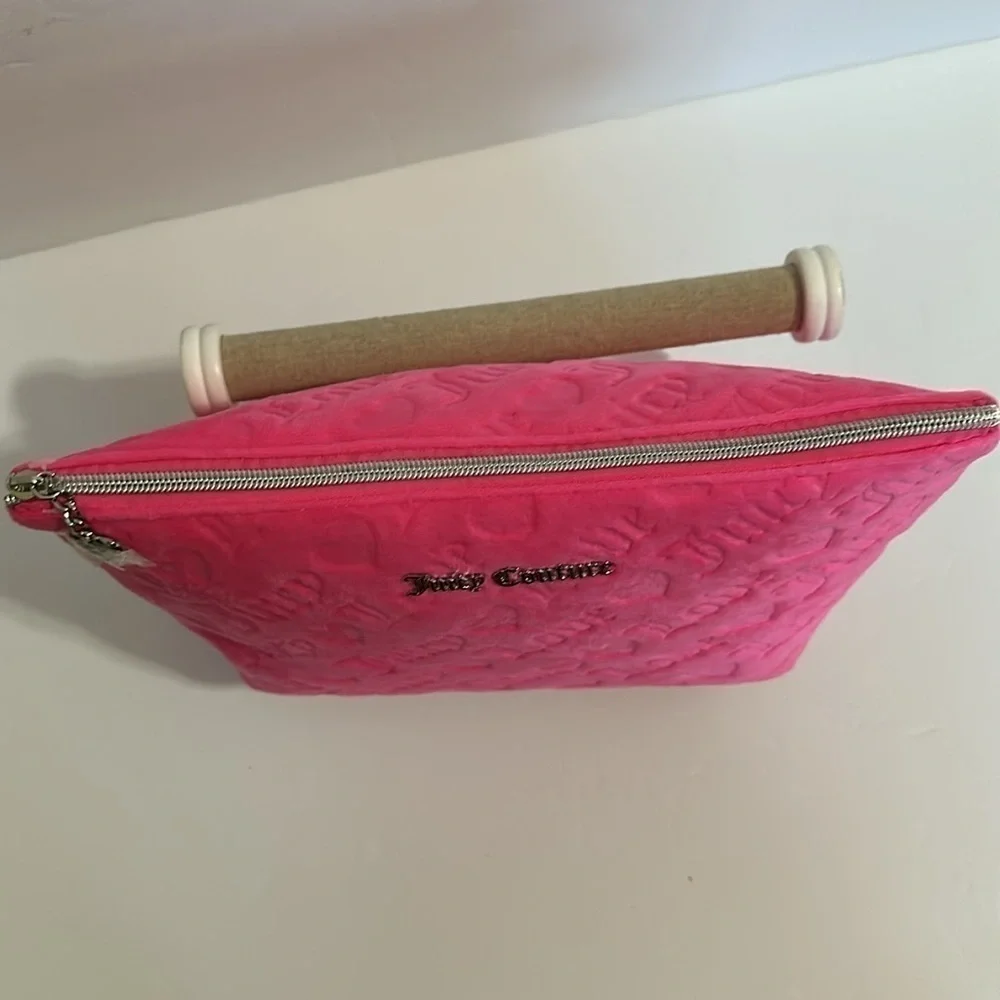Juicy Couture Women's Cosmetics Bag - Travel Makeup bag Wedge Pouch pink velvet